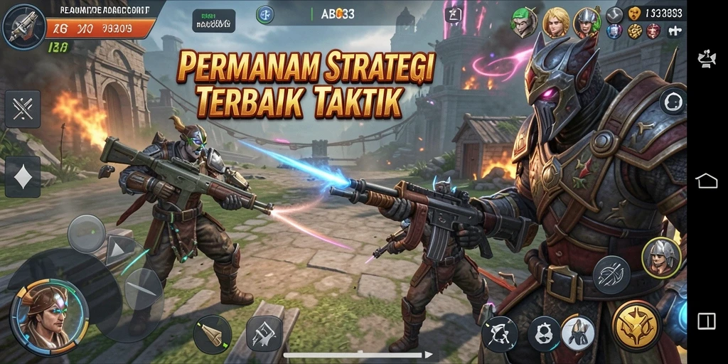 Tangkapan layar gameplay ABC33 menunjukkan pertempuran strategis yang mendalam.