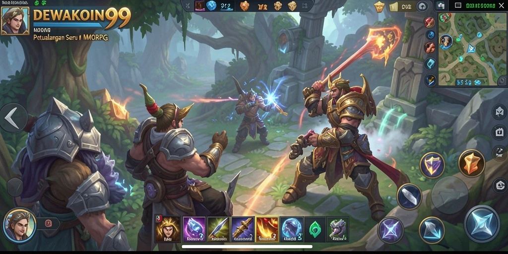 Tangkapan layar gameplay DEWAKOIN99 yang menampilkan pertarungan epik dalam dunia MMORPG.