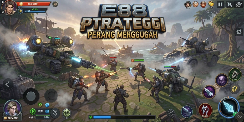 Tangkapan layar E88 menampilkan aksi pertempuran strategis yang dinamis.