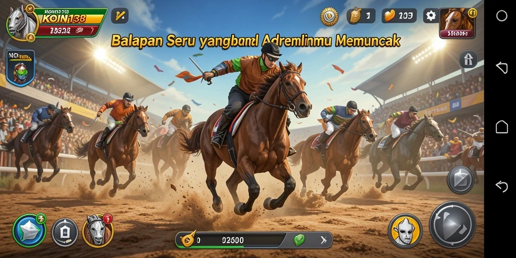 Screenshot gameplay KOIN138 menunjukkan aksi balapan yang mendebarkan.