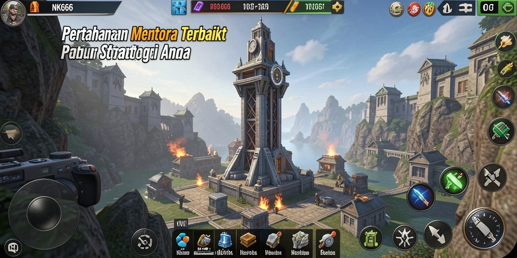Tampilan gameplay NK666 yang menegangkan dalam pertahanan menara.