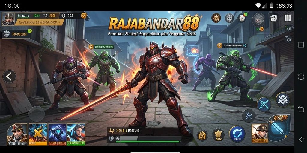 Tangkapan layar gameplay RAJABANDAR88 menampilkan pertempuran strategi yang intens.