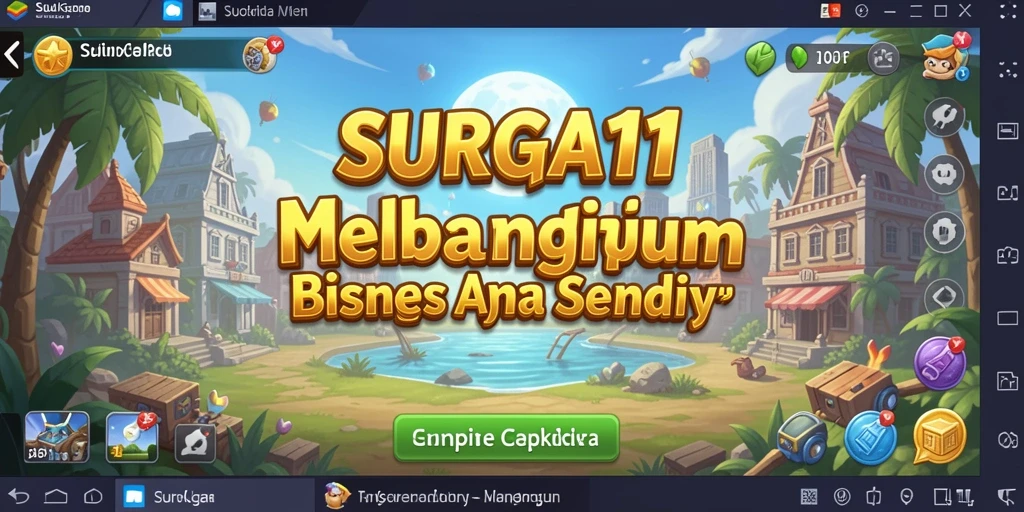 Tangkapan layar permainan SURGA11 yang menunjukkan aktivitas manajemen bisnis.