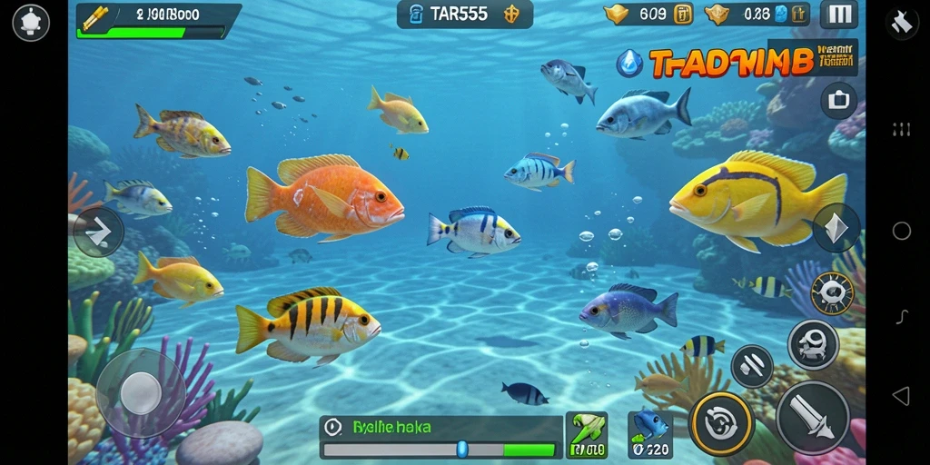Tangkapan layar gameplay <strong>TAR555</strong> menampilkan aksi seru berburu ikan.