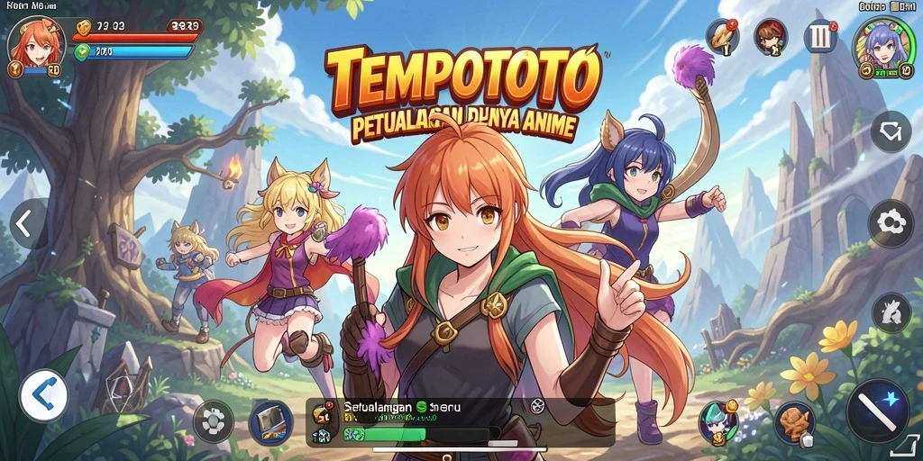 Tangkapan layar gameplay TEMPOTOTO dengan karakter anime yang menawan.